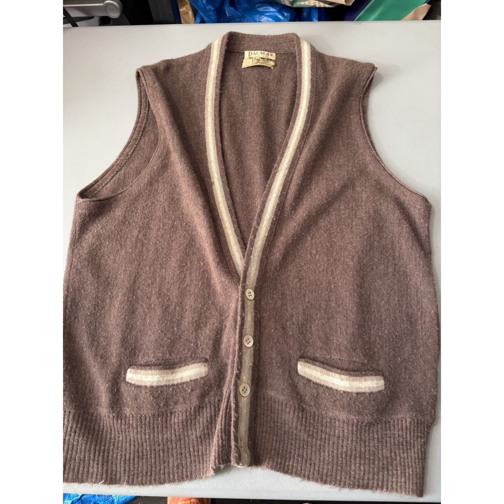 Vtg Pacalan Orlon‎ Vest Brown Piped Pockets M
